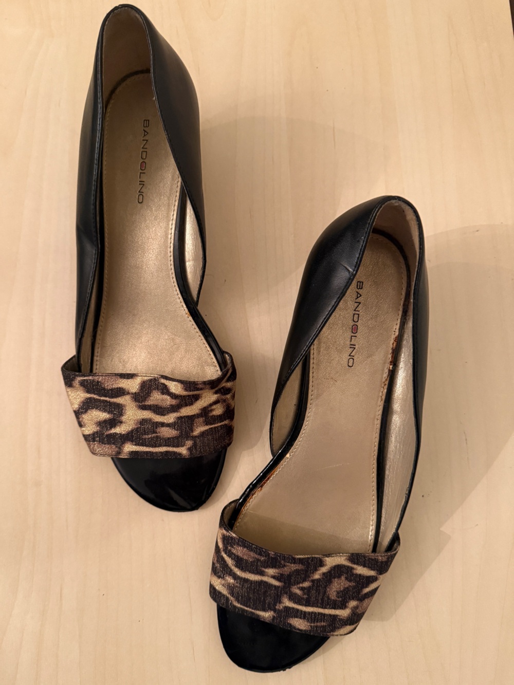 Bandolino women’s size 11 Black Wedge Pump with Leopard Print Toe
